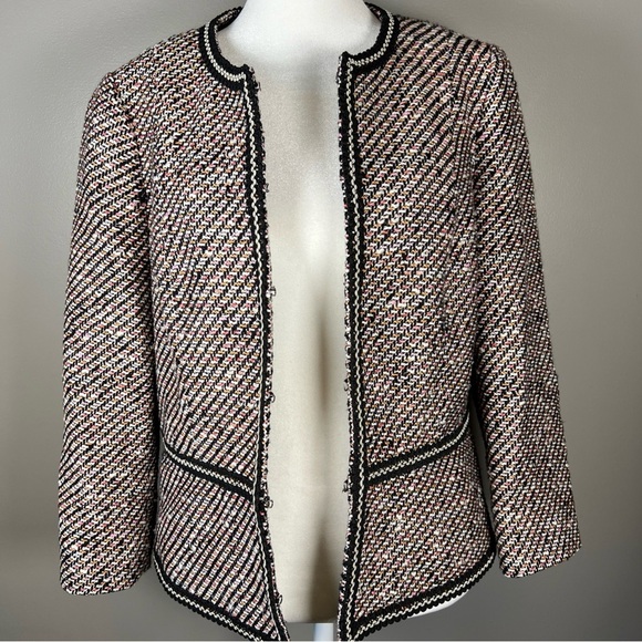 Talbots GROSGRAIN-TRIM TWEED Blazer Jacket Size 10P Petites Office Workwear - Picture 5 of 12